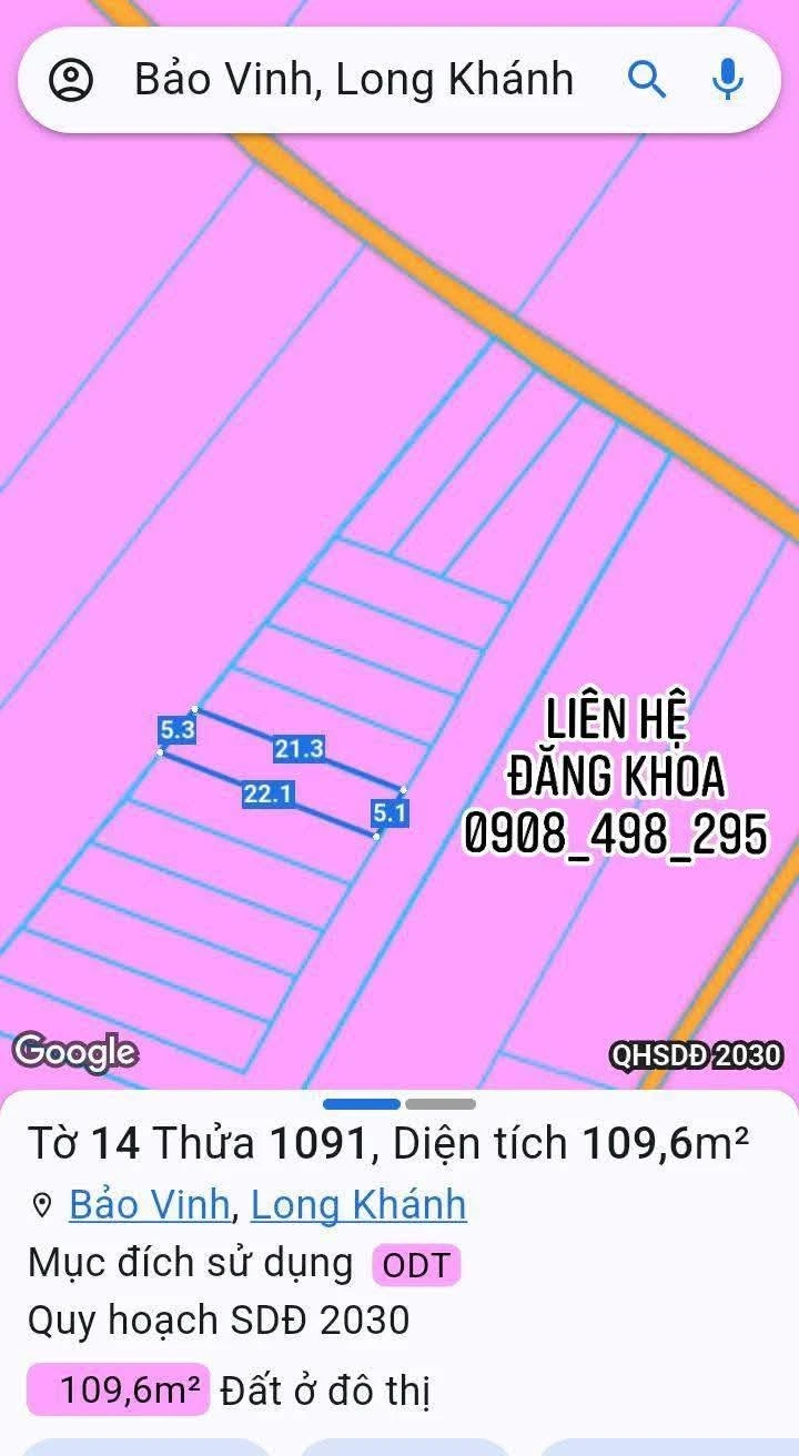 Bán đất thổ cư 109m² đường Hàm Nghi, Long Khánh - Ảnh 1