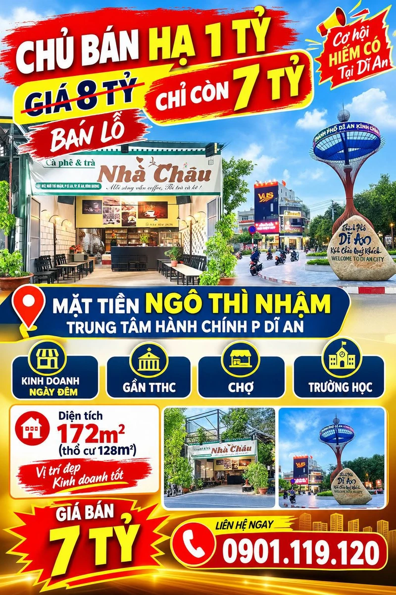 Bán đất mặt tiền Ngô Thì Nhậm 172m2, giá 7 tỷ, Phường Dĩ An, Bình Dương - Ảnh 1