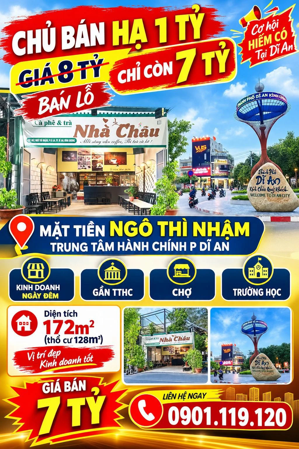 Bán đất mặt tiền Ngô Thì Nhậm 172m2, giá 7 tỷ, Phường Dĩ An, Bình Dương - Ảnh 1