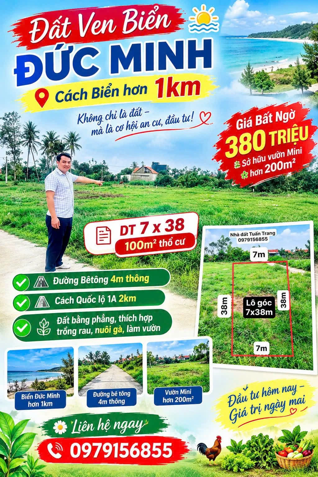 Bán đất vườn Đức Minh Quảng Ngãi 266m² gần biển 380 triệu - Ảnh 1