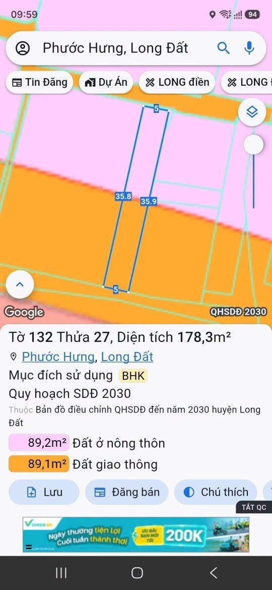 Bán đất mặt tiền Long Hải 178m² 1 tỷ 890 triệu - Ảnh thu nhỏ 3