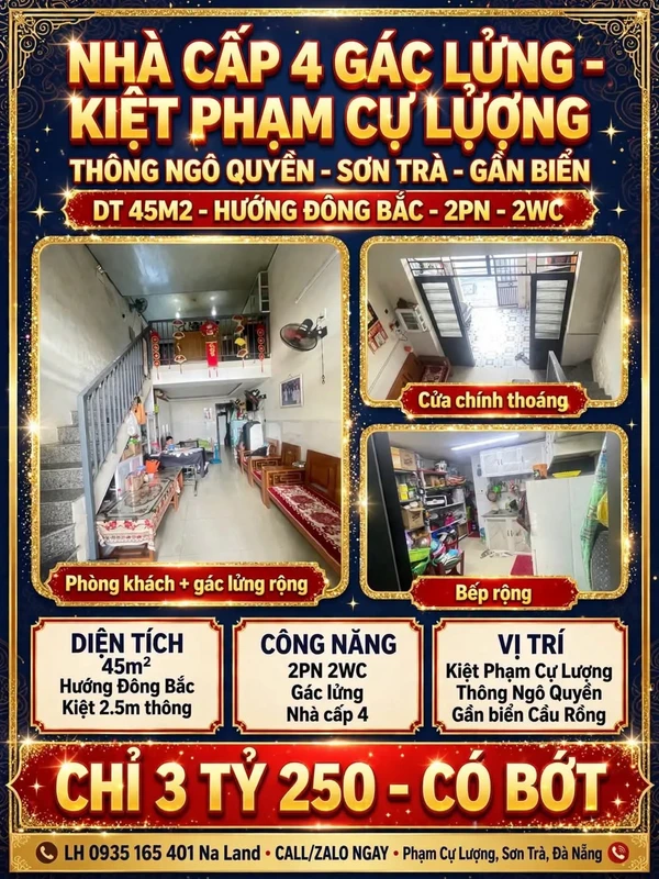 Bán nhà cấp 4 gác lửng 45m2 kiệt Phạm Cự Lượng, Sơn Trà, Đà Nẵng