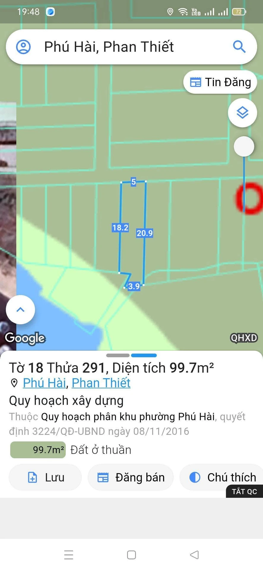 Bán lô đất 99,6m² Phú Hài Phan Thiết 1 tỷ 250 triệu - Ảnh 1