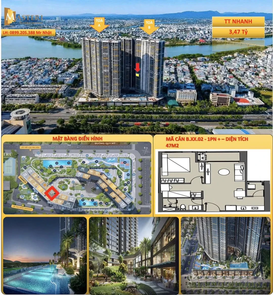 Bán căn hộ 1PN 47m² view thành phố Masteri Rivera Đà Nẵng - Ảnh 1