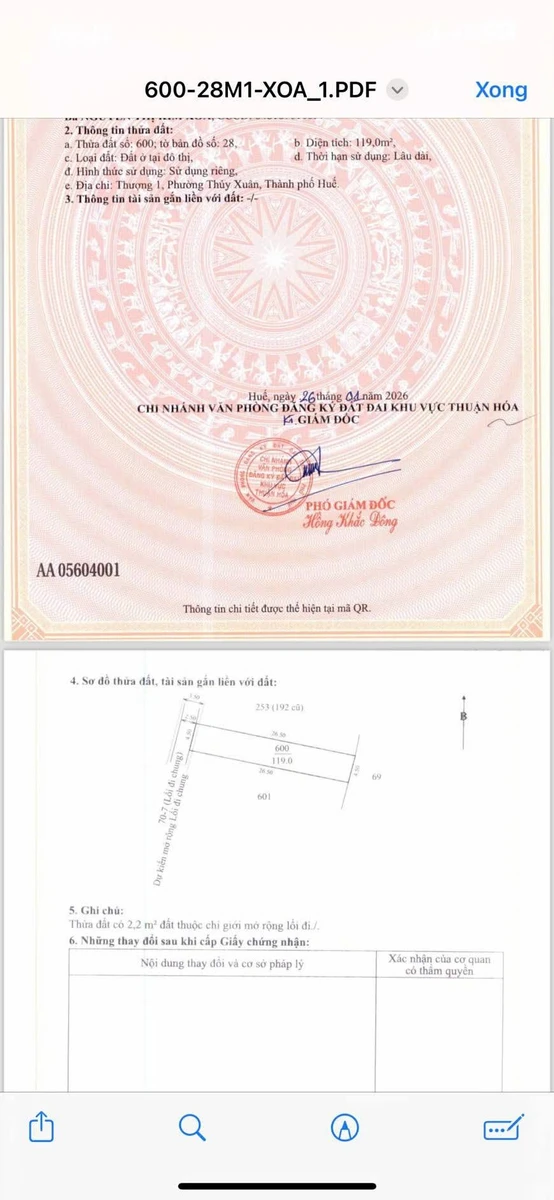 Bán đất 119m² Minh Mạng, Thủy Xuân, Huế - 1,3 tỷ - Ảnh thu nhỏ 4