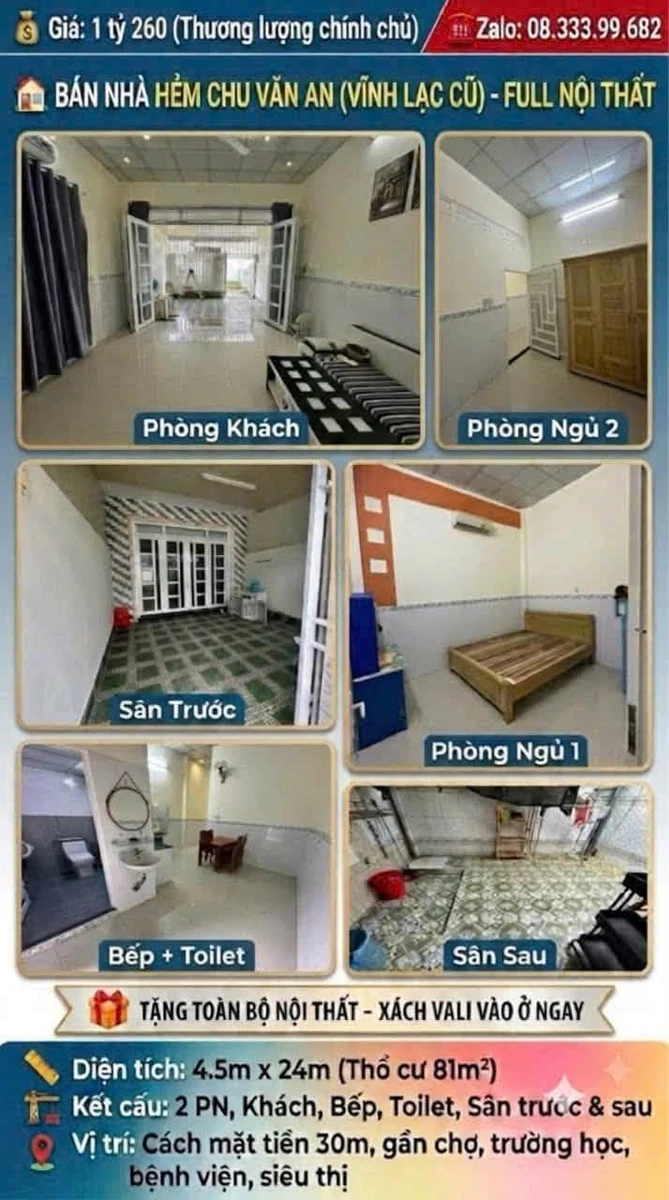 Bán nhà hẻm Chu Văn An 81m² 2PN full nội thất Tân Bình - Ảnh 1