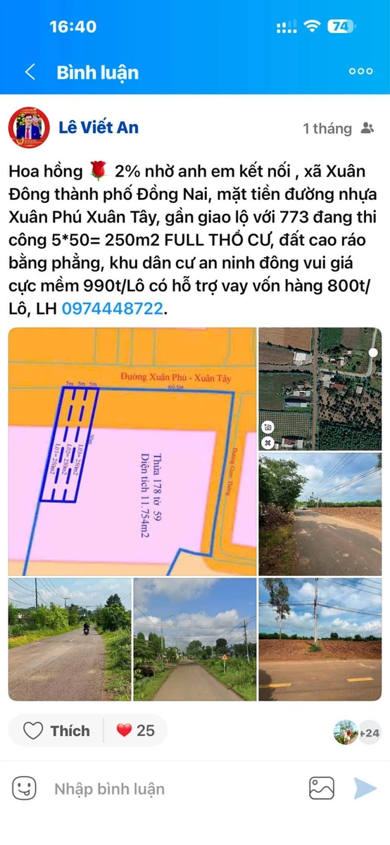 Bán đất nền 250m2 mặt tiền Xuân Phú Xuân Tây, Đồng Nai 990 triệu - Ảnh 1