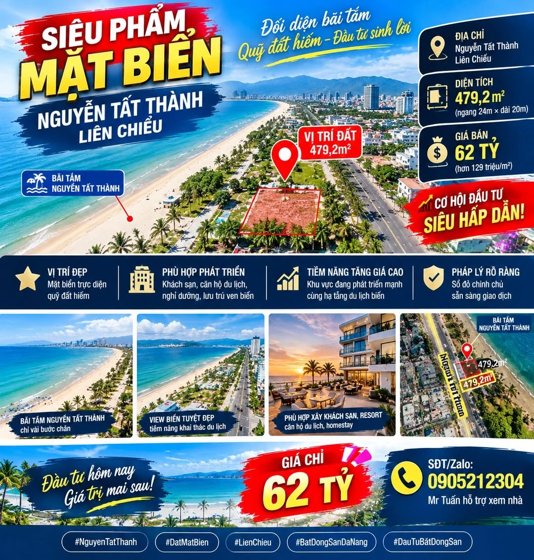 Bán đất mặt biển Nguyễn Tất Thành 479,2m² ngang 24m, Liên Chiểu, Đà Nẵng - 62 tỷ - Ảnh 1