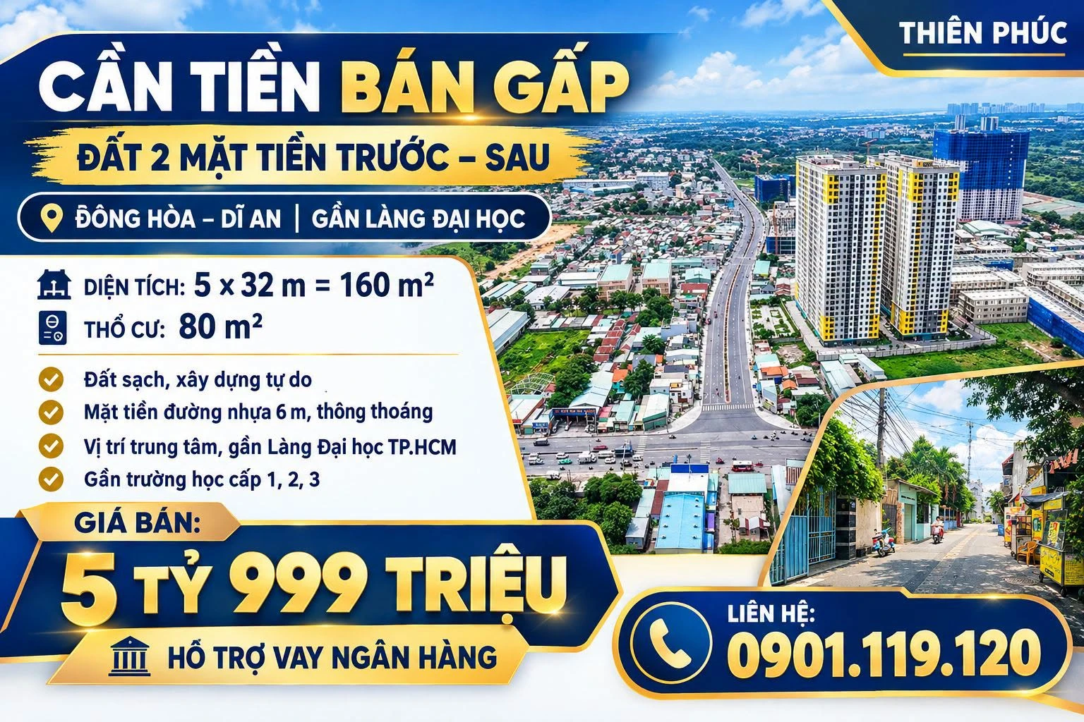 Bán đất hai mặt tiền 160m2 Đông Hòa, Dĩ An gần Làng Đại học, giá 5,999 tỷ - Ảnh 1