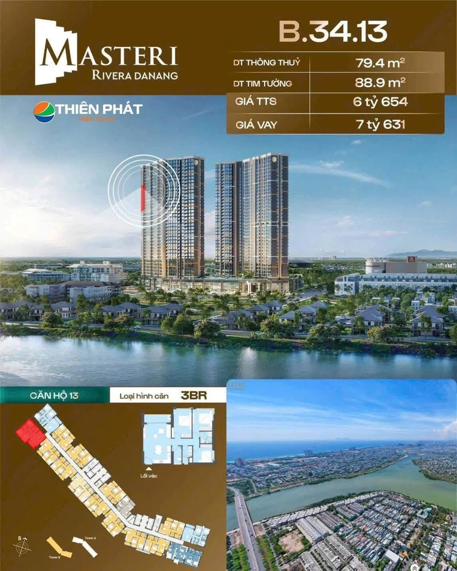 Bán căn hộ 3PN 88.9m² view sông Masteri Rivera Đà Nẵng - Ảnh 1