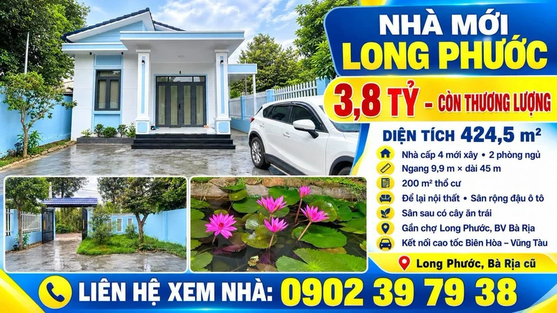 Nhà mới Long Phước 424,5m², 2PN, 3,8 tỷ