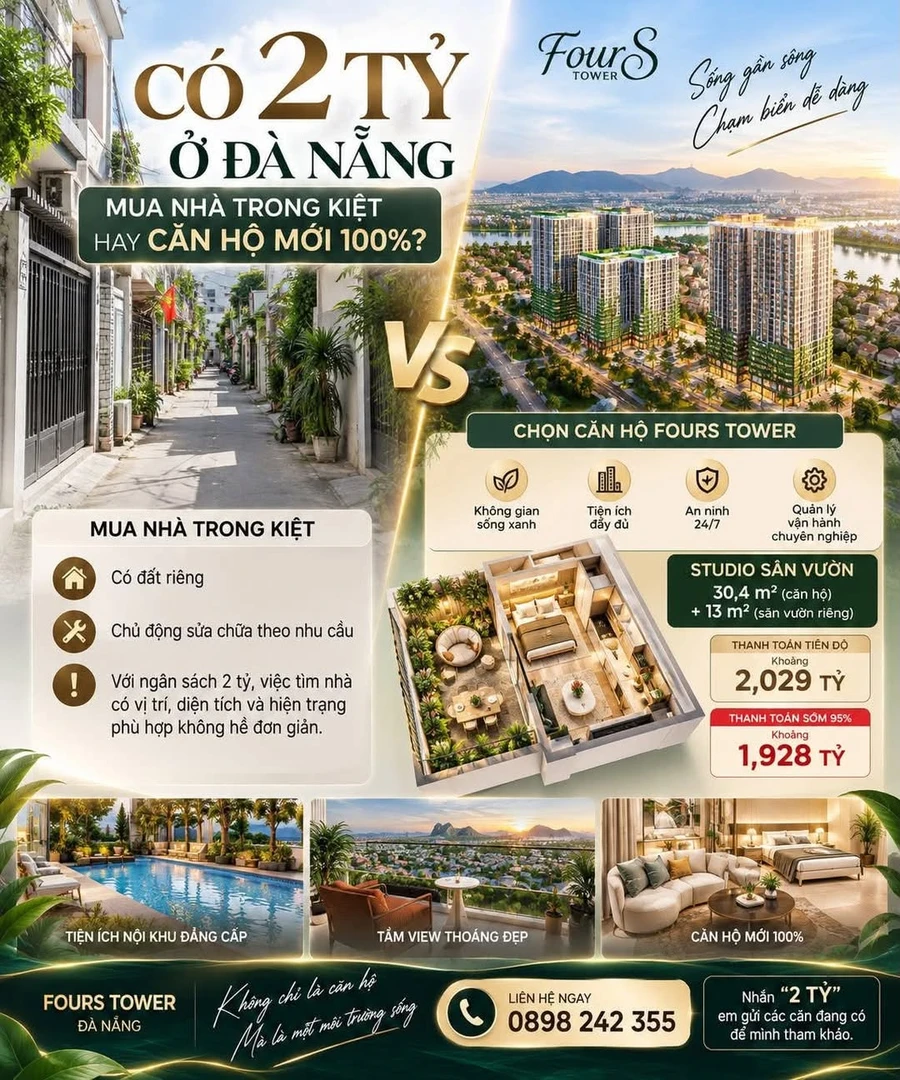 Bán căn hộ studio 30m² tại FourS Tower Đà Nẵng, 1,928 tỷ - Ảnh 1