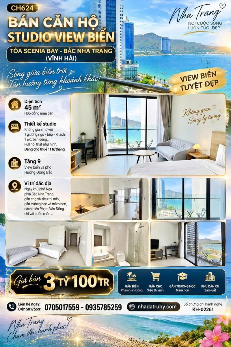 Bán căn hộ studio view biển Scenia Bay 45m2, tầng 9, Vĩnh Hải, Bắc Nha Trang - Ảnh 1