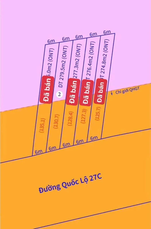 Bán đất mặt tiền QL27C Khánh Hòa 279m2 giá 1 tỷ 245 triệu