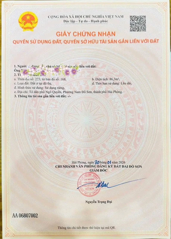 Bán lô đất mặt tiền 86m2 Đức Thắng Nam Đồ Sơn Hải Phòng