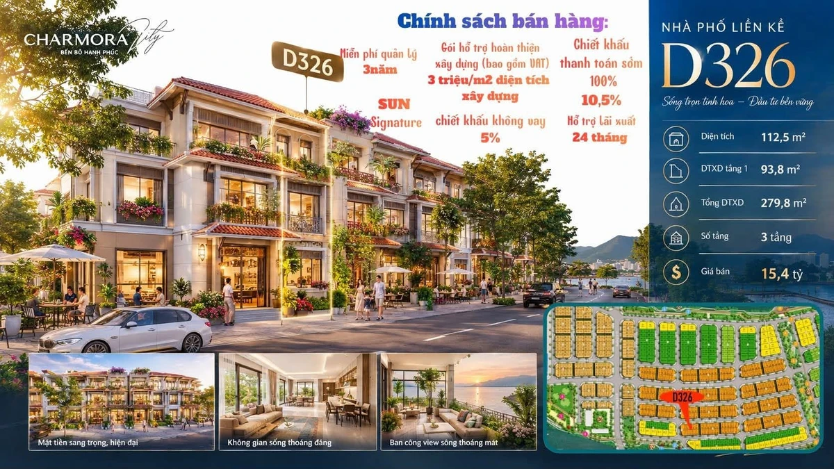 Bán nhà phố 3 tầng 279,8m² Charmora City Nha Trang 12,376 tỷ - Ảnh 1