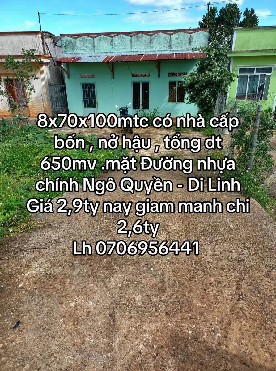 Bán nhà cấp 4, 650m² mặt tiền Ngô Quyền, Di Linh, giá 2,6 tỷ - Ảnh 1