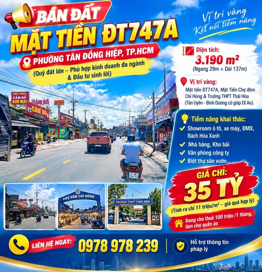 Bán đất mặt tiền ĐT747A 3.190 m² Tân Đông Hiệp Bình Dương - Ảnh 1