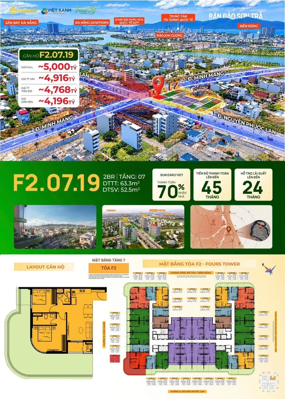 Căn hộ Đà Nẵng 2PN, 115.8m² giá từ 36tr/m²