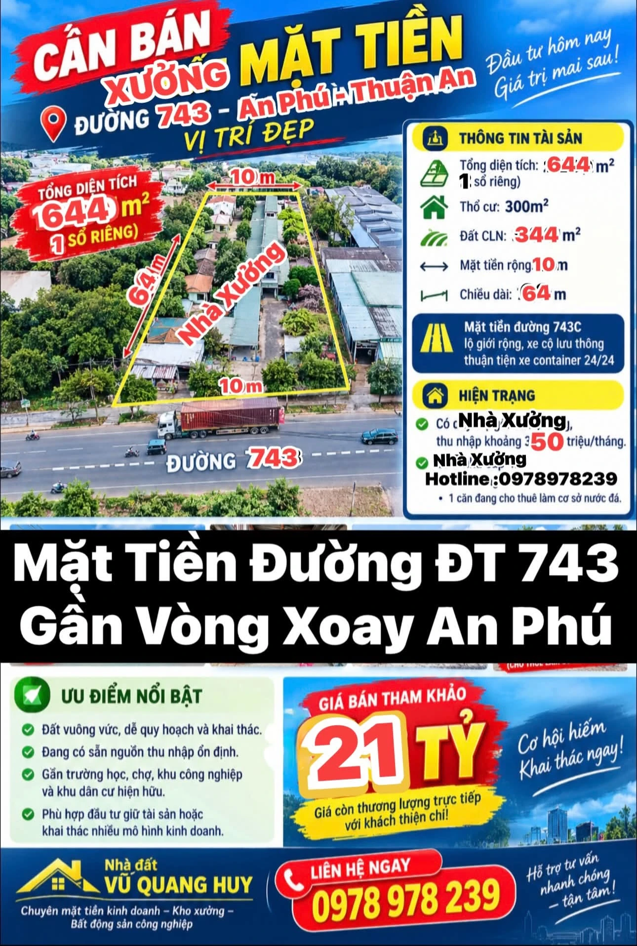 Bán xưởng mặt tiền ĐT743, 644m², Thuận An, Bình Dương - Ảnh 1