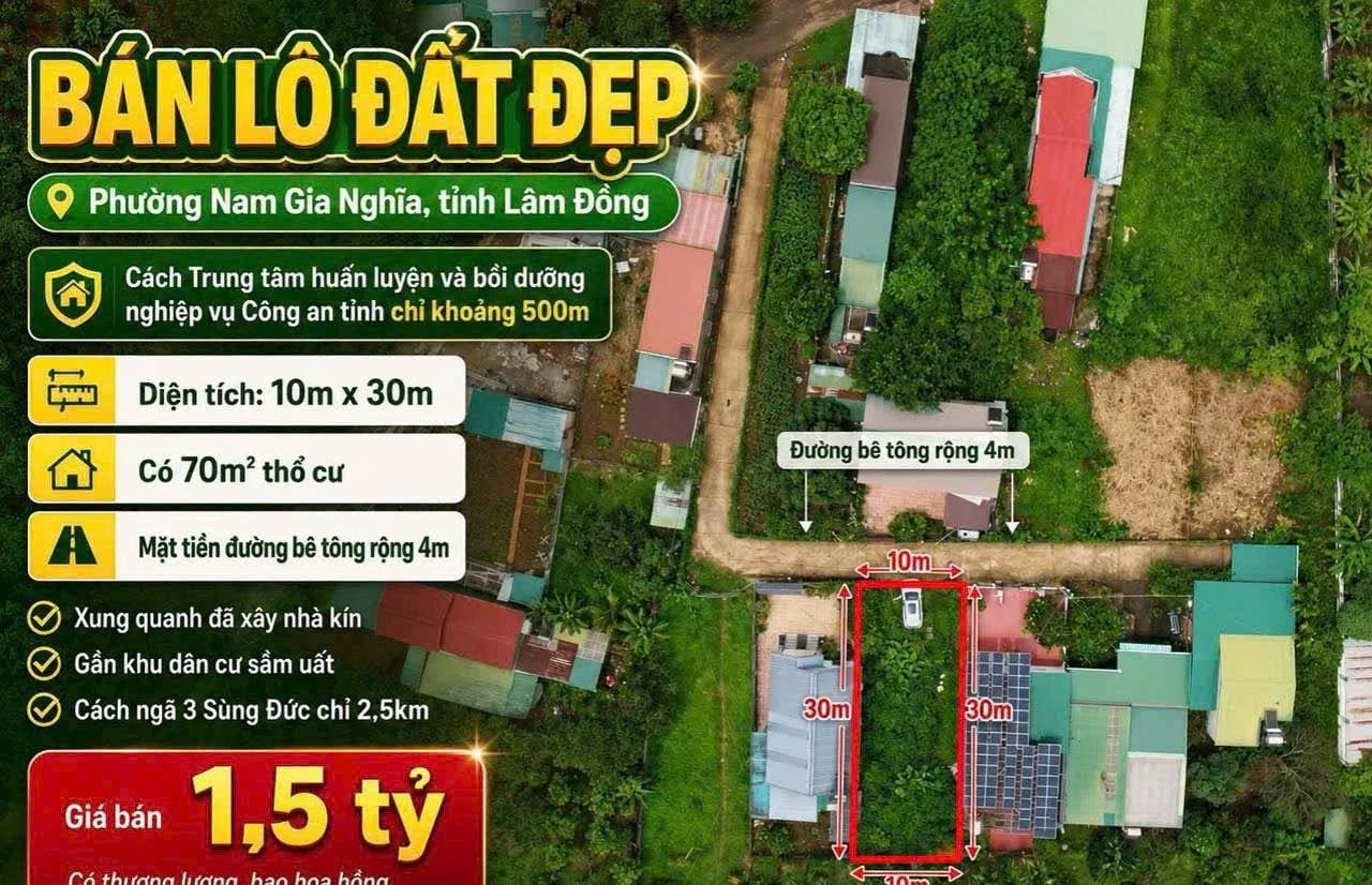 Bán đất 10x30m Gia Nghĩa Đắk Nông 1 tỷ 490 - Ảnh 1