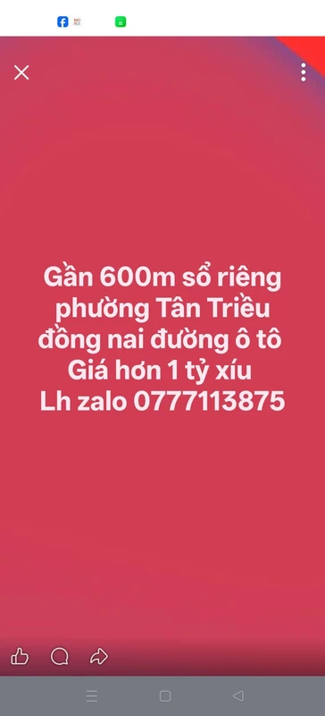 Bán đất 600m² Phường Tân Triều Đồng Nai sổ riêng
