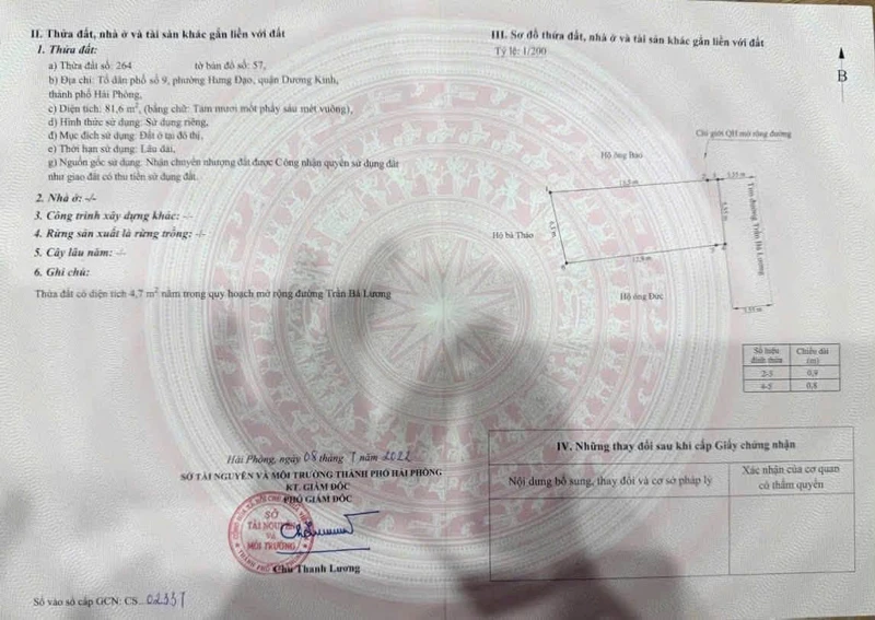 Bán lô đất mặt đường Trần Bá Lương 81.6m2 Hải Phòng