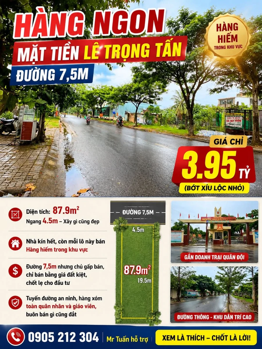 Bán nhà mặt tiền Lê Trọng Tấn 88m² 3,95 tỷ Đà Nẵng - Ảnh 1