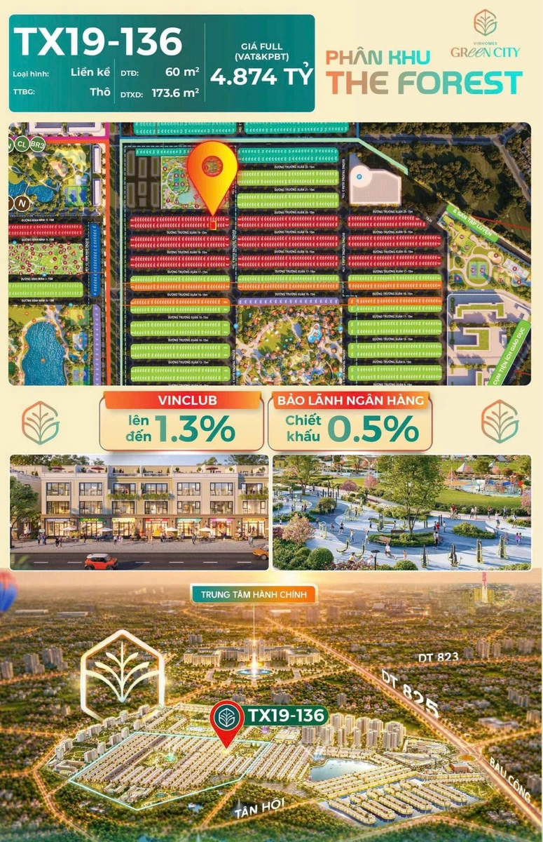 Bán liền kề 173,6m² gần công viên Vinhomes Green City 4,874 tỷ - Ảnh 1