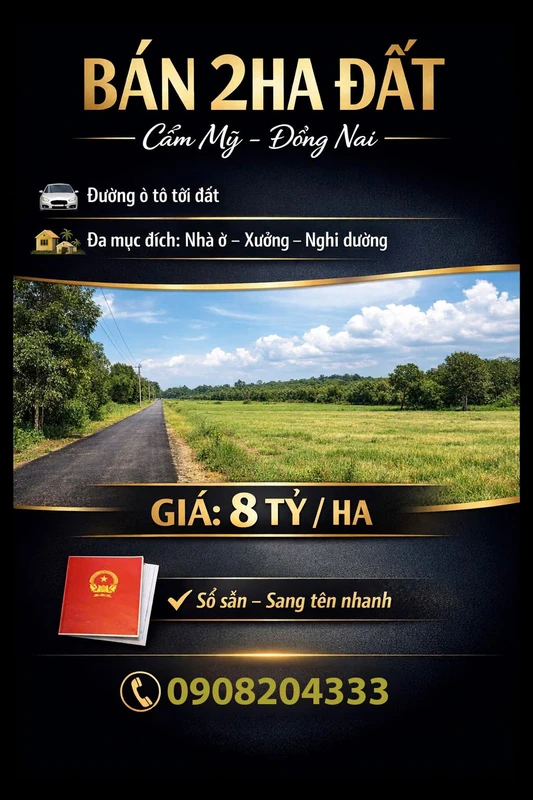 Bán 2ha đất Cẩm Mỹ Đồng Nai 8 tỷ/ha