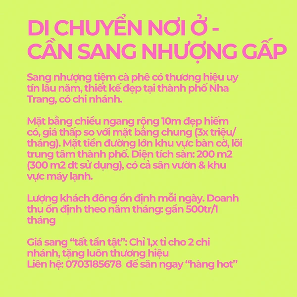 DI CHUYỂN NƠI Ở - CẦN SANG NHƯỢNG GẤP