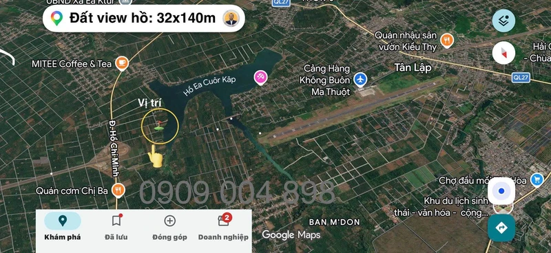Bán 3.743m² đất view hồ Ea Chu Cáp, Hòa Đông, 5,5 tỷ
