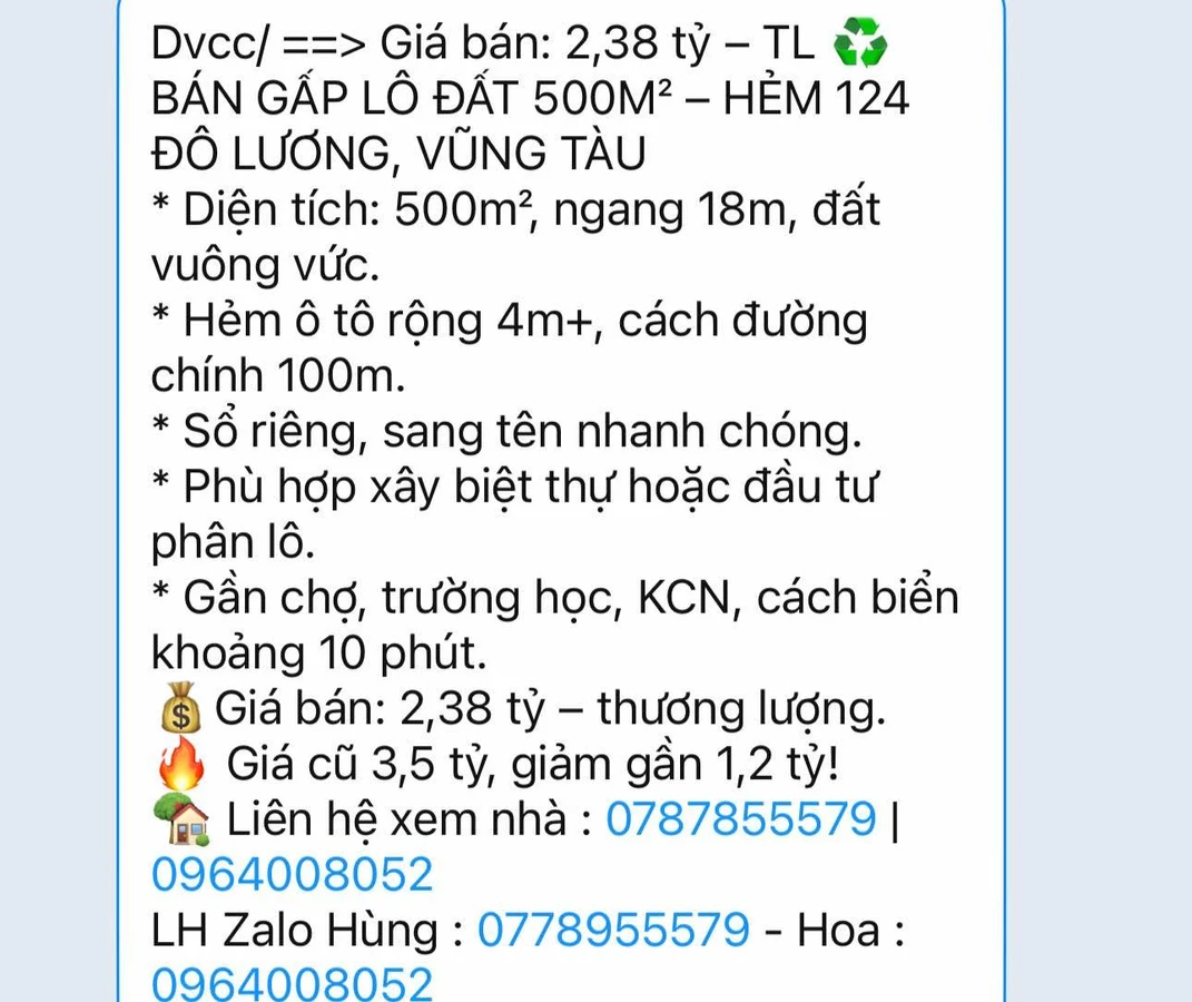 Bán lô đất 500m² HXH Đô Lương, Vũng Tàu - Ảnh 1