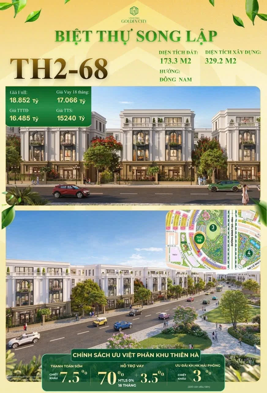 Biệt thự song lập Vinhomes Golden City 173m² giá 18,852 tỷ - Ảnh 1