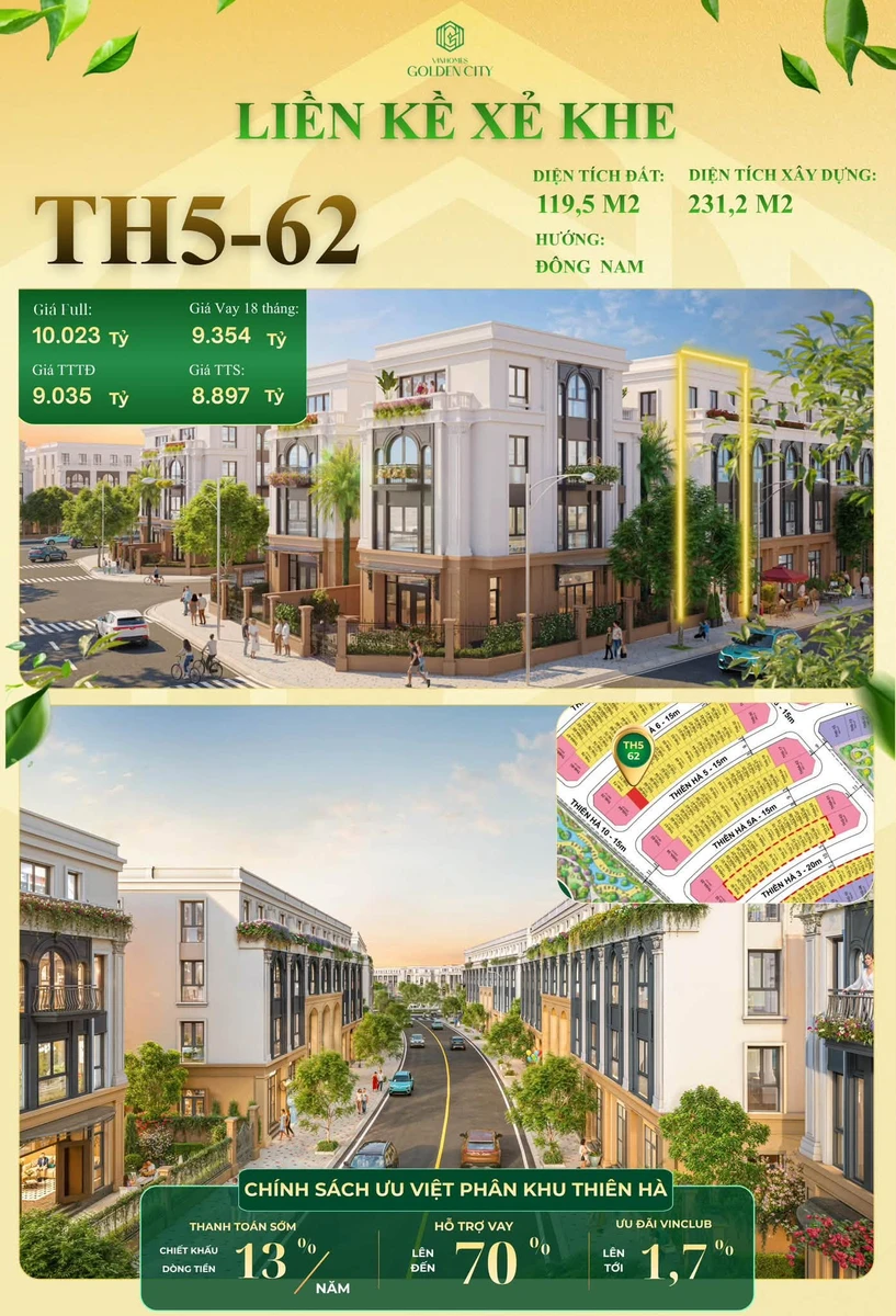 Bán shophouse liền kề Vinhomes Golden City 231m² giá 10 tỷ - Ảnh 1