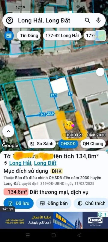 Bán lô đất 2 mặt tiền 240m² Long Hải 1 tỷ 7