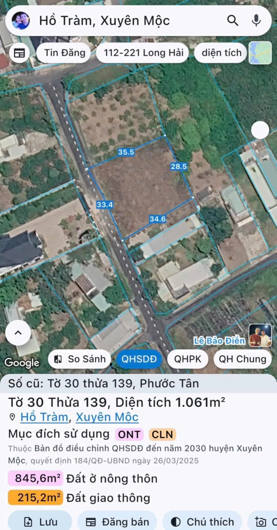 Bán đất Xã Hồ Tràm 1061m2, gần Phước Bửu 6,5 tỷ - Ảnh 1