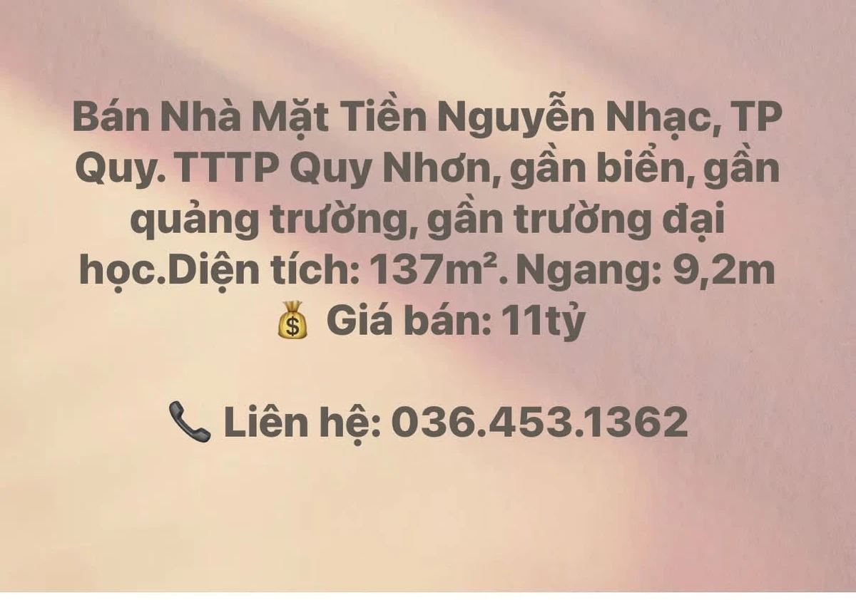 Bán nhà mặt tiền Nguyễn Nhạc Quy Nhơn 137m² 11 tỷ - Ảnh 1