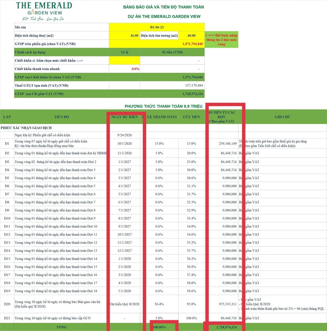 Bán căn hộ Studio 40m² The Emerald Garden View 1.7 tỷ - Ảnh 1