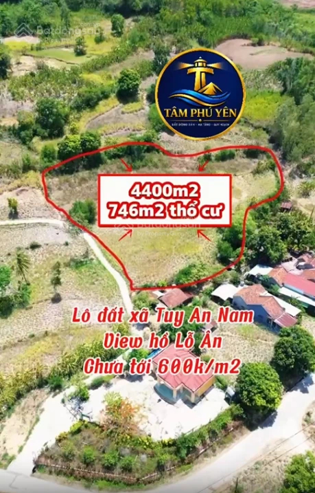 Lô đất diện tích lớn 4400m2, sổ hồng riêng, thổ cư 753m2, view hồ tuyệt đẹp