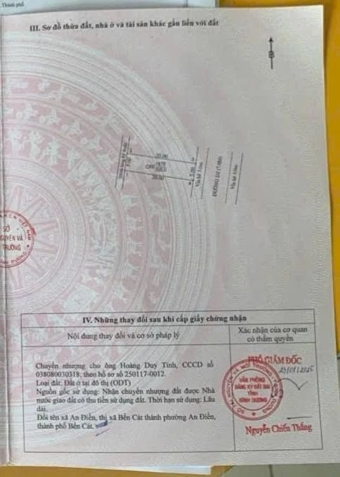 Bán lô đất 100m2 (5x20) thổ cư mặt tiền đường nhựa 13m trung tâm Bến Cát, giá 1,05 tỷ