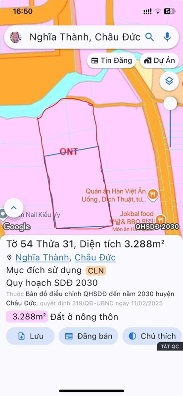Bán quỹ đất 5.380 m² sát Sonadezi Suối Nghệ, Châu Đức, 8 tỷ