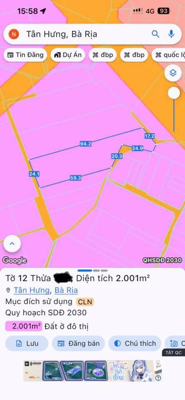 Bán đất nền 46x85m Tân Hưng Bà Rịa 9 tỷ