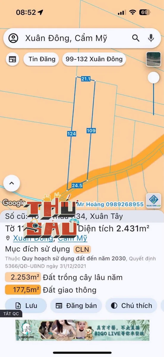 Bán đất Xuân Tây Cẫm Mỹ Đồng Nai, 2400m2, giá hơn 1 tỷ - Ảnh 1