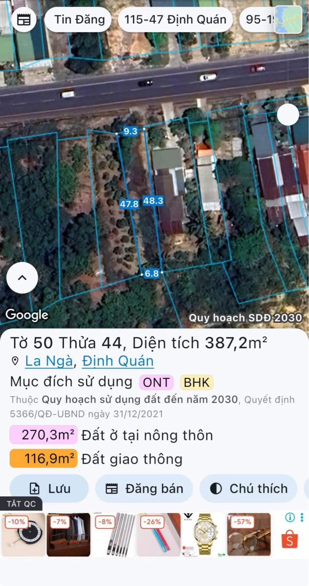 Bán đất mặt tiền QL20 Định Quán Đồng Nai 387m2 - Ảnh 1