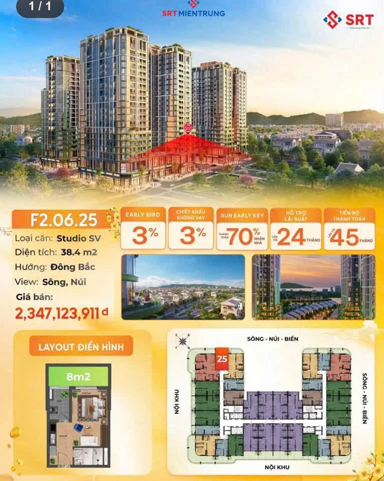 Bán studio 38,4m² Sun Fours Tower Đà Nẵng, 1,918 tỷ - Ảnh 1