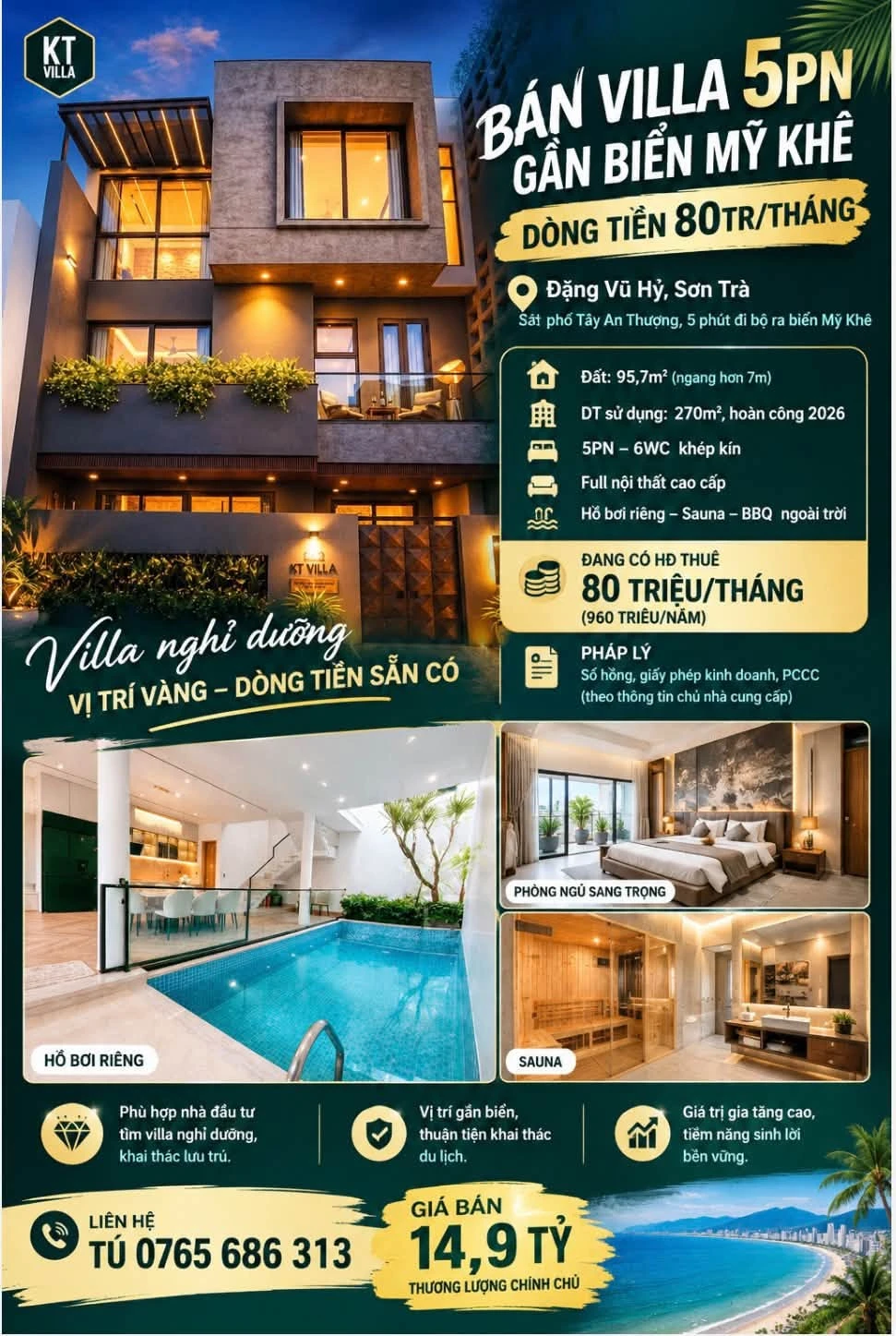 Bán villa 5PN gần biển Mỹ Khê Đà Nẵng, 270m², 14,9 tỷ - Ảnh 1