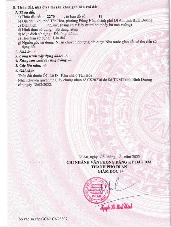 Bán lô đất 72,3m² BCONS City Bình Dương 4 tỷ