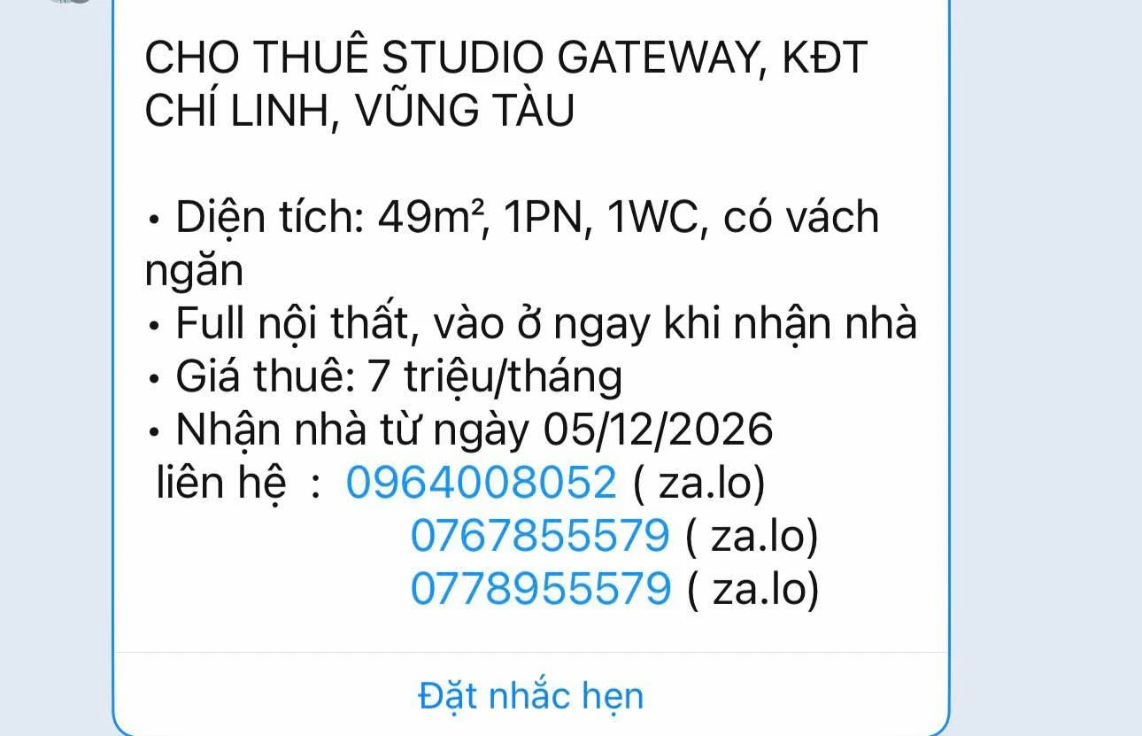 Cho thuê studio Gateway Chí Linh 49m² 7 triệu/tháng - Ảnh 1