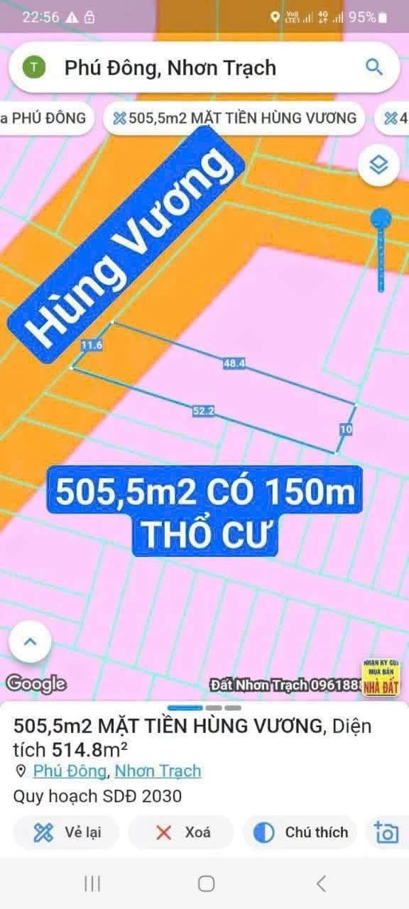 Bán đất mặt tiền Hùng Vương 505m2 (150m2 thổ cư) xã Phú Đông, Nhà Bè - Ảnh 1